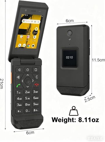 هاتف Unifone S22 الذكي القابل للطي (16 جيجابايت) شاشة لمس 2.8 بوصة هاتف خلوي متين Android 11، IP68 مقاوم للماء، فتحة نانو واحدة 4G LTE GSM، متوافق مع T-Mobile، AT&T (أسود) in Kuwait