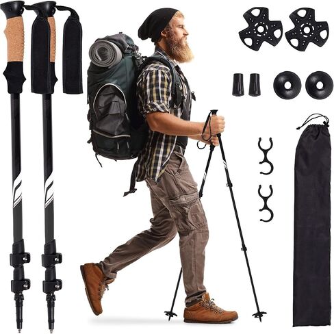 أقطاب الرحلات للمشي لمسافات طويلة، عصي المشي خفيفة الوزن 7075 من الألومنيوم قابلة للطي مع مقابض الفلين، ارتفاع قابل للتعديل، أقطاب المشي لمسافات طويلة قابلة للطي للرجال والنساء وكبار السن، معدات السفر وحقائب الظهر in Kuwait