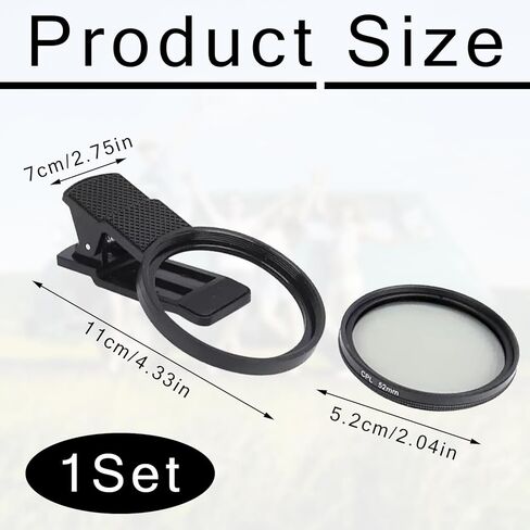 52mm Clip-On Cpl Phone Camera Lens Filter, Enhance Photo Quality,Polarizer Circular Filter,for Photography Enthusiasts,Ultra Slim Multi- Coated Cpl Filter Compatible with iPhone 15/14/13 Samsung in Saudi Arabia