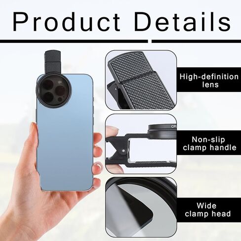 52mm Clip-On Cpl Phone Camera Lens Filter, Enhance Photo Quality,Polarizer Circular Filter,for Photography Enthusiasts,Ultra Slim Multi- Coated Cpl Filter Compatible with iPhone 15/14/13 Samsung in Saudi Arabia