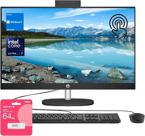 HP 2025 Essential 27 Business All-in-One PC with Next Gen AI Support, 27" FHD Touch, Core Ultra 7 155U, 64GB DDR5 RAM, 2TB SSD, Wi-Fi 6, W11H, Wired KB & M, Bundle with ADATA 512GB External SSD in Saudi Arabia