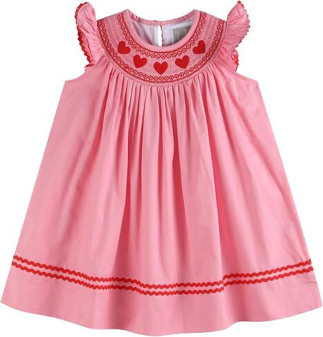 Lil cactus Girls Baby and Toddlers Heart Valentine Smocked Bishop Dress in Saudi Arabia