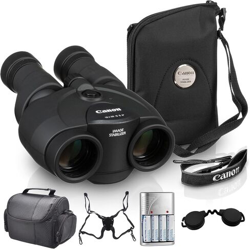 Canon 10x30 عبارة عن حزمة مناظير مثبتة للصور من النوع II | تكبير 10x مع تثبيت الصورة البصرية، بصريات حادة وتصميم خفيف الوزن | للسفر ومراقبة الطيور (9525B002) + الحزام + المزيد in Kuwait