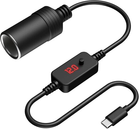 محول مقبس ولاعة السجائر USB C ذكر إلى 12 فولت 12 وات كحد أقصى، كابل محول أنثى مقبس ولاعة السجائر في السيارة، قابل للتعديل 5 فولت 9 فولت 12 فولت 15 فولت 20 فولت لأجهزة القياس in Kuwait
