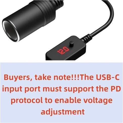 محول مقبس ولاعة السجائر USB C ذكر إلى 12 فولت 12 وات كحد أقصى، كابل محول أنثى مقبس ولاعة السجائر في السيارة، قابل للتعديل 5 فولت 9 فولت 12 فولت 15 فولت 20 فولت لأجهزة القياس in Kuwait