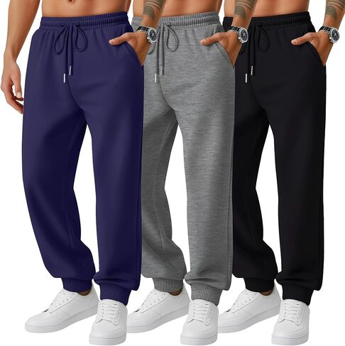 3 Pack Mens Big and Tall Sweatpants Athletic Plus Size Joggers Lounge Drawstring Elastic Bottom Pant with Pocket in Saudi Arabia