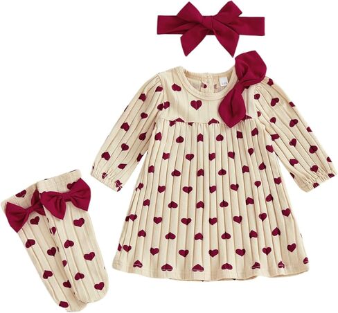 Newborn Baby Girl Valentines Day Outfit Long Sleeve Heart Ribbed Dress My First Valentines Day Outfit 2Pcs Clothes in Saudi Arabia