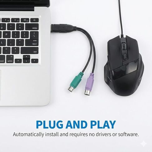 محول PS2 إلى USB، قابس USB إلى PS/2، محول PS2 مزدوج نشط، شاشة USB-لوحة المفاتيح، محول ماسح الباركود للكمبيوتر المحمول، محول الماوس للوحة المفاتيح PS/2 (أسود) in Saudi Arabia