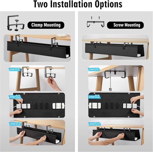 Desk Cable Management Tray, Fabric Cable Organizer, No Drill Large Clamp/Screw Mount Wire Organizer-Support Up to 30lbs, Standing Desk Cable Management for Office Home (Black,36 Inch) in Saudi Arabia