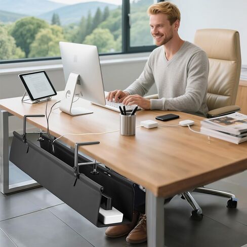Desk Cable Management Tray, Fabric Cable Organizer, No Drill Large Clamp/Screw Mount Wire Organizer-Support Up to 30lbs, Standing Desk Cable Management for Office Home (Black,36 Inch) in Saudi Arabia