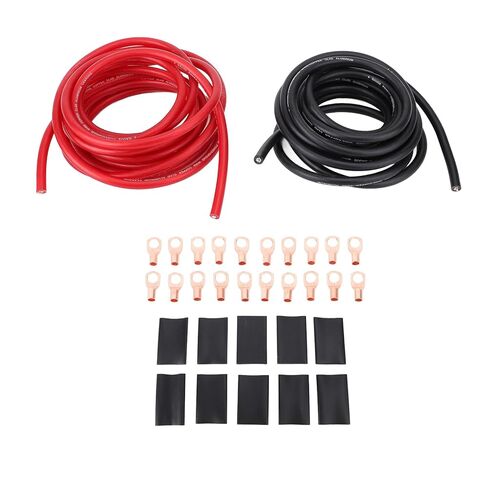 مجموعة كابلات عاكس الطاقة المحمولة 4AWG، مجموعة أسلاك كهربائية موصلة مستقرة لمكبرات صوت السيارة، RVs والمقطورات، 20 قدم أحمر أسود 2 حزمة in Kuwait
