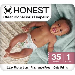 The Honest Company Clean Conscious Diapers for Sensitive Skin, Up to 100% Leakproof, Hypoallergenic, Fragrance Free, Turtle Time, Polybag, Size 1 (8-14 lbs), 35 Count in Kuwait