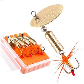 سمك السلمون المرقط Spinnerbait السحر مضمنة الديك الذيل الصيد عدة النحاس الدوار الطعوم مع دوران سلس شفرة فلاش لباس بايك الكرابي المياه المالحة بحيرة المياه العذبة نهر 360 التوازن هوك in Kuwait