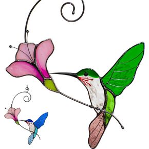 الطائر الطنان متعدد الألوان المصنوع يدويًا من الزجاج الملون للنوافذ الزجاجية الملونة الأصلية للتعليق، زخرفة داخلية فريدة من نوعها وديكور خارجي (الطائر الطنان الأزرق) in Kuwait