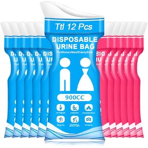 حقيبة بول للاستعمال مرة واحدة للنساء والرجال من أووكين للسفر، 900 مل أكياس تبول للسفر، 12 عبوة من أكياس البول المحمولة في حالات الطوارئ مع ختم مانع للتسرب لرحلات الطريق، والتخييم، والمشي لمسافات طويلة، والمربيات المرورية، والحوامل، والمرضى in Kuwait