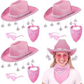 12 PCS مجموعات قبعة رعاة البقر الوردي ، تشمل قبعات رعاة البقر ، نظارات القلب ، والعصابات ، والقبعات الغربية المتلألئة للنساء ، وملحقات الأزياء للهالوين والحفلات in Kuwait