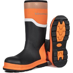 Steel Toe Rubber Boots for Men, Safety Reflective Strips, Punctrue-Proof with Steel Shank, Waterproof, Insulated 6mm Neoprene Work Boots for Farming, Manufacturing, Construction (Black/Orange, Size 6-14) in Saudi Arabia