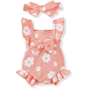 Renotemy Preemie Newborn Baby Girl Clothes Infant Cotton Linen Romper Ruffle Sleeve Jumpsuit Spring Summer Outfits for Girls in Kuwait