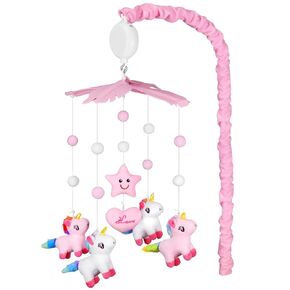 Baby Crib Mobile with Rotating Music Box and 28" Mobile Arm, Unicorm Crib Mobile for Baby Girls with 6 Plush Toys 35 Lullabies, Musical Nursery Mobile, Pink Nursery Decor, Crib Toys for Infant Baby in Saudi Arabia