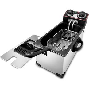 مقلاة عميقة سعة 3 لتر مع سلة، مقلاة عميقة صغيرة بقدرة 1300 وات للاستخدام المنزلي، وعاء مقلاة مع التحكم في درجة الحرارة، غطاء نافذة العرض، وعاء مقلاة كهربائية عميقة من الفولاذ المقاوم للصدأ للمطعم in Kuwait