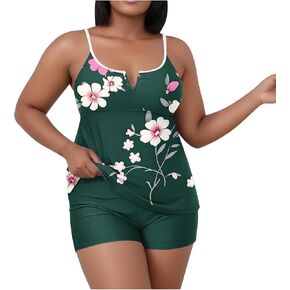 Women's Tankini Set Tropical Swimsuits Notch Scoop Neck Tummy Control Two Piece Bathing Suits with Boyshort in Kuwait