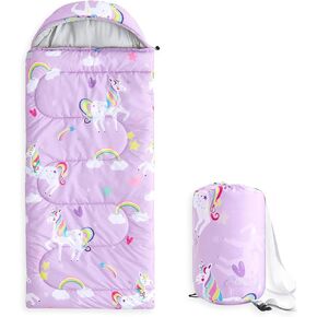 Wake In Cloud - Kids Sleeping Bag for Girls Toddlers, Camping in Warm Cold Weather, Backpacking Lightweight Compact Outdoor Liner for 3 Seasons, Unicorns Rainbow Clouds in Saudi Arabia