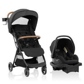 Evenflo Otto+ Travel System w/LiteMax Infant Cat Seat | Lightweight, One Hand Gravity Fold, Rear-Facing Mode 3-30lbs, Stroller use up to 55 lbs (Chia Black) in Kuwait