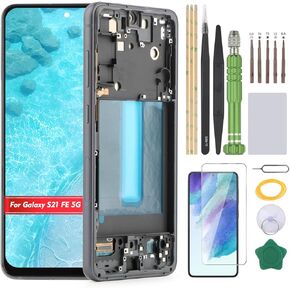 Screen for Samsung Galaxy S21 FE 5G LCD Display Replacement for Samsung Galaxy S21 FE 5G SM-G990U SM-G990W SM-G990B SM-G990E Incell Touch Screen Digitizer Assembly(Black with Frame) in Kuwait