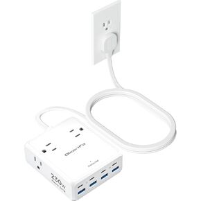 Olcorife Flat Plug Power Strip with 10 FT Extension Cord, 8 Outlets 4 USB Ports(1 USB C), 3 Sided Outlet Extender for Home Office Travel Dorm Room Essentials, White in Saudi Arabia
