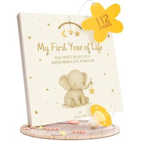 كتاب ذكريات PassionUp® Baby للأولاد والبنات مع مساحة إضافية للصور المفضلة - تذكار كتاب الطفل للعام الأول مع أقسام ذات طابع خاص وشهري - 8x8 بوصة - هدية رائعة للآباء ومواليدهم الجدد in Kuwait