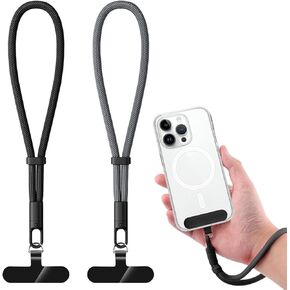 2 حزمة من حبل الهاتف - 2 حزام معصم لليد، 2 شريط حبل، حبال رقعة متعددة الوظائف للهاتف الخلوي العالمي مضادة للسرقة، حزام يد للهاتف الخلوي (أسود + رمادي) in Kuwait