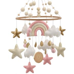 هاتف قوس قزح المحمول لسرير الأطفال - هاتف محمول بوهو قوس قزح باللونين الوردي والأبيض مع تفاصيل ذهبية in Kuwait