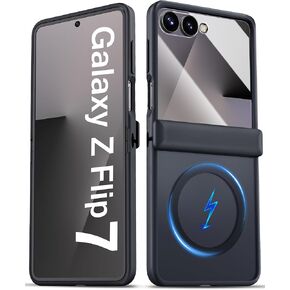 حافظة لهاتف سامسونج جالاكسي Z Flip 7 مع واقي مفصلي، متوافقة مع MagSafe، شحن لاسلكي، واقي شاشة أمامي، حافظة هاتف متينة للرجال والنساء لهاتف Galaxy Z Flip7، شفاف in Kuwait