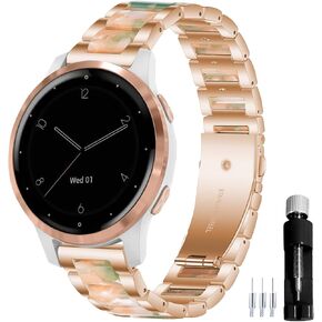 18MM General Resin Stainless Steel Watchband Compatible with Garmin Vivoactive 4S/Vivomove 3S 39mm/Venu 2S/Forerunner 255S Music Smartwatch Wristband Replacement Metal Strap in Kuwait