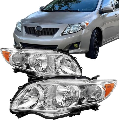 2PCS Headlights Assembly North America built Models For 2011 2012 2013 Toyota Corolla CE LE S L Replacement Headlamps Driver and Passenger Side Chrome Housing Amber Corner in Saudi Arabia