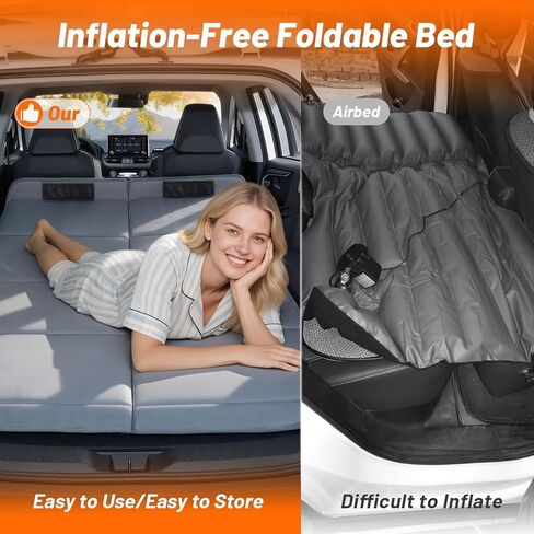Car Bed for Toyota RAV4, Foldable Non-Inflatable Memory Foam Camping Mattress, Thickened Portable SUV Trunk Sleeping Pad, Air Mattress Upgrade for Camping & Travel Essentials, With Storage Bag, Gray in Saudi Arabia