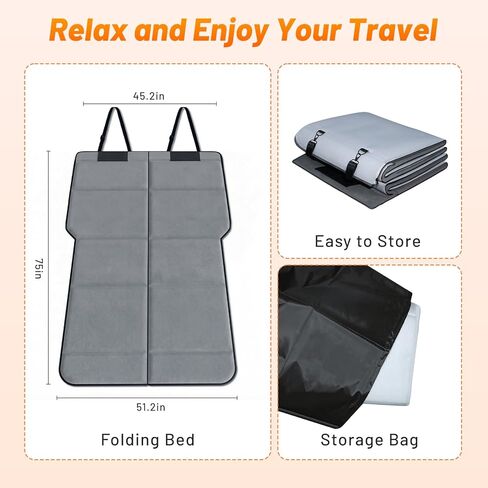 Car Bed for Toyota RAV4, Foldable Non-Inflatable Memory Foam Camping Mattress, Thickened Portable SUV Trunk Sleeping Pad, Air Mattress Upgrade for Camping & Travel Essentials, With Storage Bag, Gray in Saudi Arabia