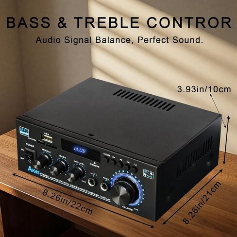 جهاز استقبال ستيريو بلوتوث AK45 ومكبر للصوت للصوت المنزلي، 300Wx2 2 قناة HiFi Amp مع راديو FM، مدخلات USB/SD/MIC، تعديل درجة اللون العالية والمنخفضة، لنظام ستيريو منزلي للكاريوكي والحفلات in Kuwait