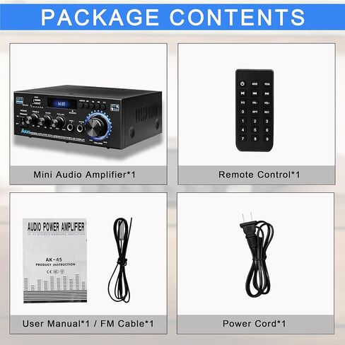 جهاز استقبال ستيريو بلوتوث AK45 ومكبر للصوت للصوت المنزلي، 300Wx2 2 قناة HiFi Amp مع راديو FM، مدخلات USB/SD/MIC، تعديل درجة اللون العالية والمنخفضة، لنظام ستيريو منزلي للكاريوكي والحفلات in Kuwait