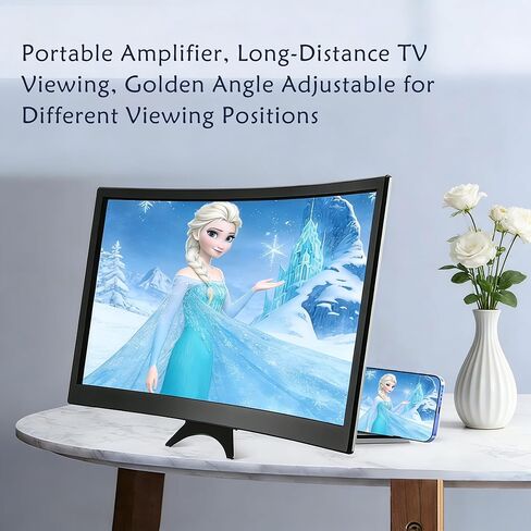 12'' 3D Curved Screen Magnifier, HD Mobile Video Movie Smartphone Screen Amplifier Projector Cell Phone Stand Bracket Eyes Protective Phone Screen Enlarger for All Smartphones (White) in Kuwait
