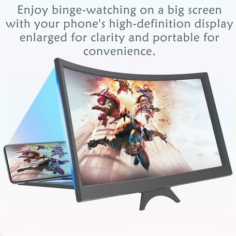 12'' 3D Curved Screen Magnifier, HD Mobile Video Movie Smartphone Screen Amplifier Projector Cell Phone Stand Bracket Eyes Protective Phone Screen Enlarger for All Smartphones (White) in Kuwait