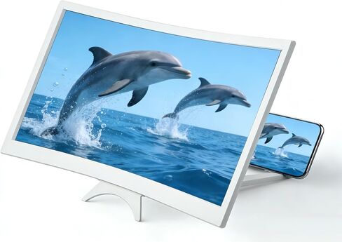 12'' 3D Curved Screen Magnifier, HD Mobile Video Movie Smartphone Screen Amplifier Projector Cell Phone Stand Bracket Eyes Protective Phone Screen Enlarger for All Smartphones (White) in Kuwait