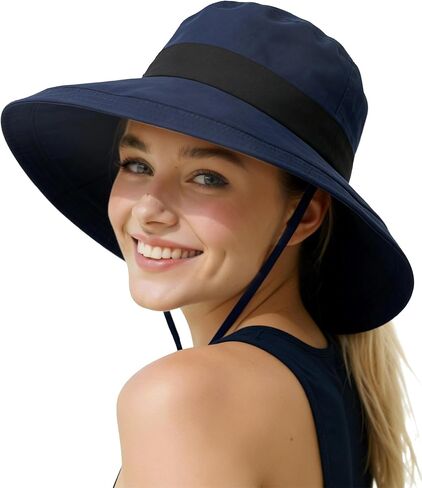 Senker Fashion Sun Hats for Women UV Protection, Waterproof Ponytail Wide Brim Bucket Hat for Summer Beach Gardening Travel in Saudi Arabia