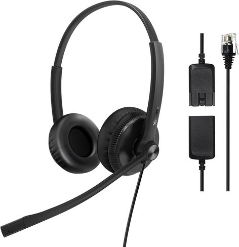 Yealink Phone Headsets for Office Phones YHS34 QD to RJ9 Wired Headset Compatible with Poly Snom Grandstream Phones Desk Landline Headset with Microphone -Dual/129g/2.1m Cable in Saudi Arabia