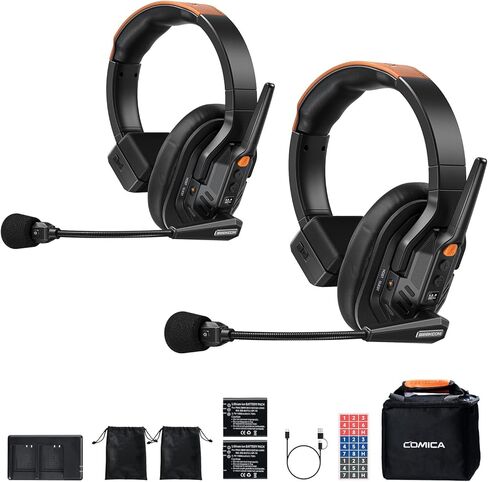 COMICA Seekcom S1 Wireless Intercom Headset System, 2.4GHz Full-Duplex Communication Headsets with 500m/1640ft Range, Noise Reduction, One-Key Broadcasting & Talk Modes for Live Show, Events (2 Sets) in Saudi Arabia