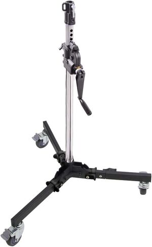 Kupo 2-Section Low Base Wind-Up Stand, Heavy Duty Crank Lift Studio Stand with Auto Self-Lock Gear Column, 1-1/8" Junior Receiver, Low Base with Braked Wheels, Max Height 7.2' - Silver (KS301812) in Saudi Arabia