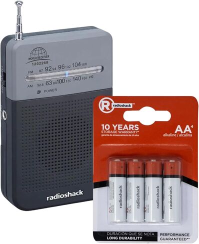 RadioShack Portable Pocket AM FM Traditional Battery Powered Radio + 4 Pack AA Alkaline Batteries Included for Power in Saudi Arabia