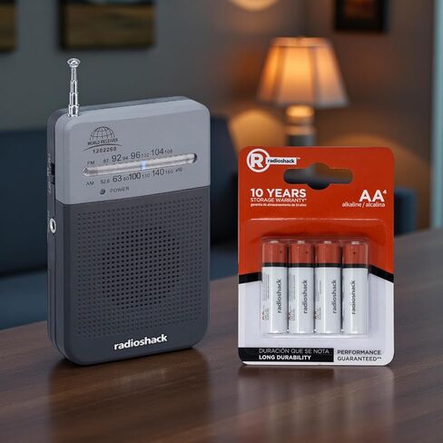 RadioShack Portable Pocket AM FM Traditional Battery Powered Radio + 4 Pack AA Alkaline Batteries Included for Power in Saudi Arabia
