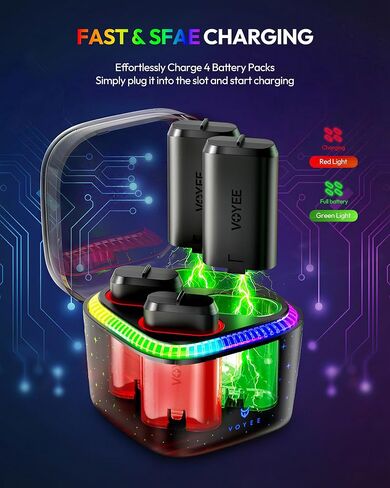 VOYEE Xbox Controller Battery Pack with 7-Color LED Lights, 4x4070mWh Rechargeable Battery, 4-Slot Fast Charger for Xbox Series X/S, Xbox One X/S/Elite, Over Current/Voltage/Short Circut in Saudi Arabia