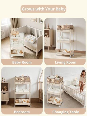 علبة حفاضات الأطفال من فورتيلا، عربة تخزين دوارة من 3 طبقات لأساسيات الطفل، عربة حفاضات مع فواصل قابلة للفصل، منظم تخزين وزجاجات الأطفال، خزانة ملابس لغرفة النوم وغرفة المعيشة (رمادي داكن) in Kuwait